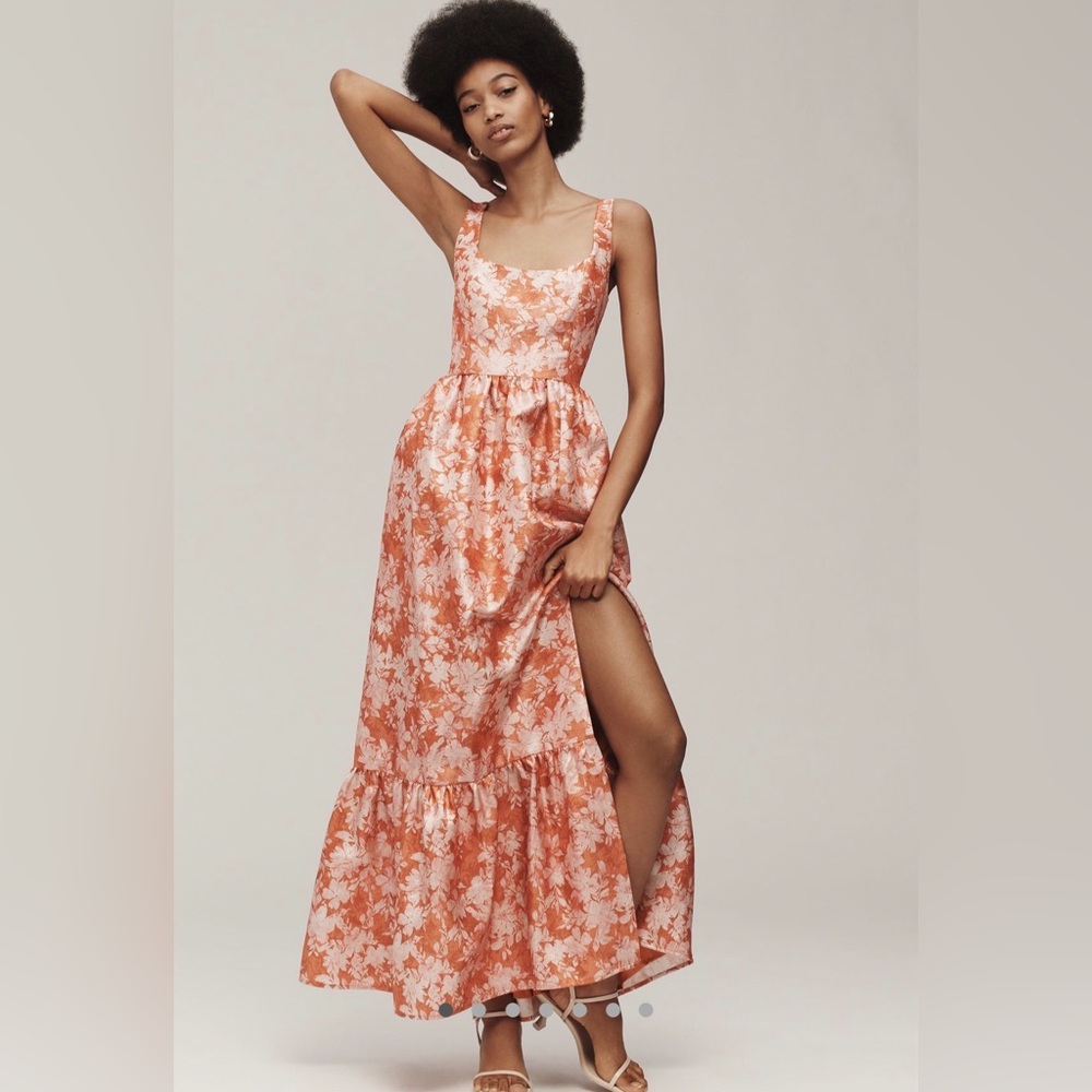 Hutch Coral Floral Maxi Dress with Square Neck